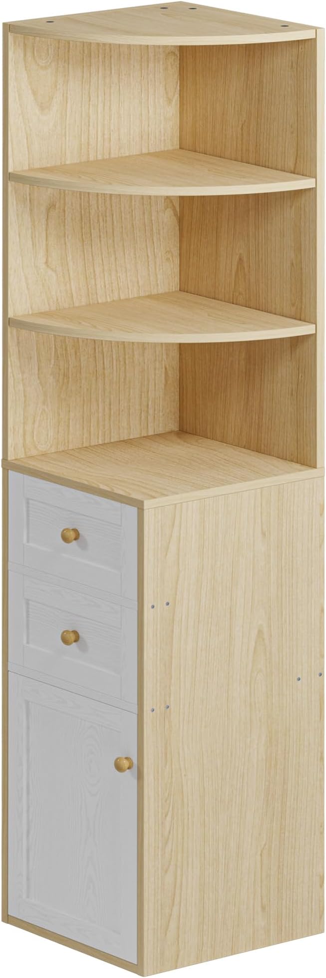 IRONCK Corner Bookshelf and Bookcase, Oak and White - Image 9