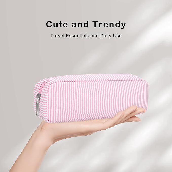 Striped Travel Makeup Brush Bag, Pencil Case and Cosmetic Pouch | Seersucker - Image 5