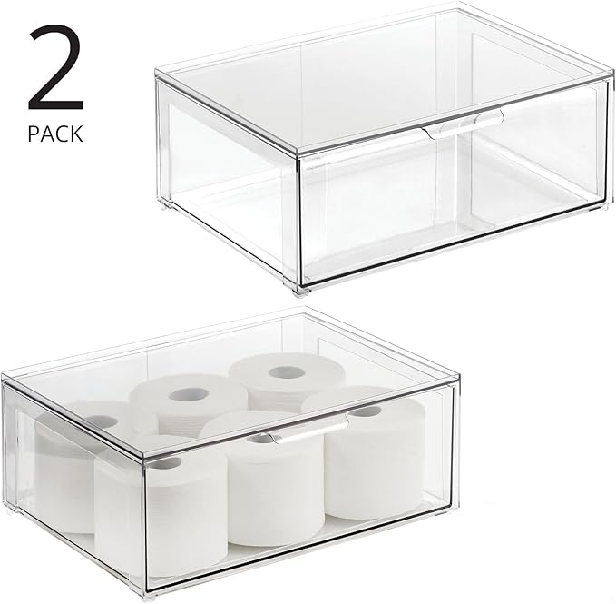 mDesign Plastic Stackable Bathroom Storage Organizer Bin Containers - Image 4