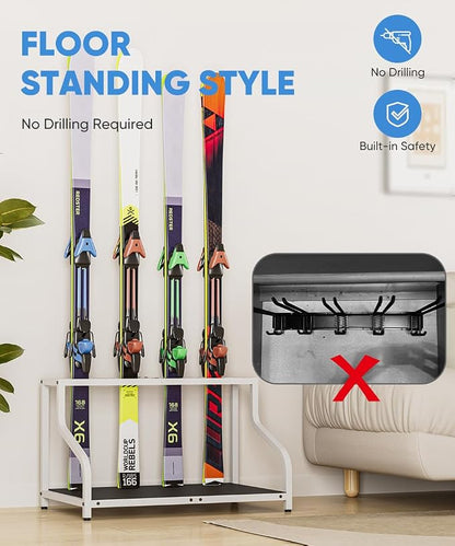 Ski Storage Rack for Garage — Freestanding Ski Holder for 4 Pair Skis, Indoor - Image 5
