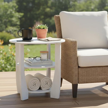 White Round Side Table, 3-Tier End Table - Image 9