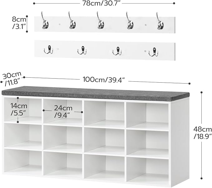HOOBRO Shoe Storage Bench with Cushion, 39.4" L Entryway Bench with 12 Cubbies - Image 3