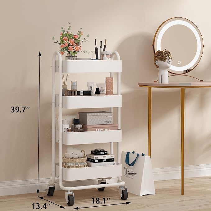 4 Tier Metal Rolling Cart with Wheels, 4 Tier Utility Cart with Wheels - Image 3