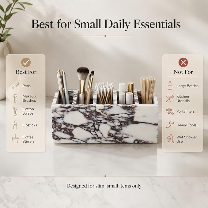 5-Compartment Marble Desk Organizer, 9.84 in | Natural marble 5-section - Image 4