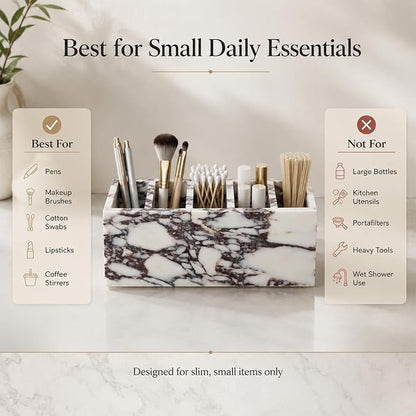5-Compartment Marble Desk Organizer, 9.84 in | Natural marble 5-section - Image 4