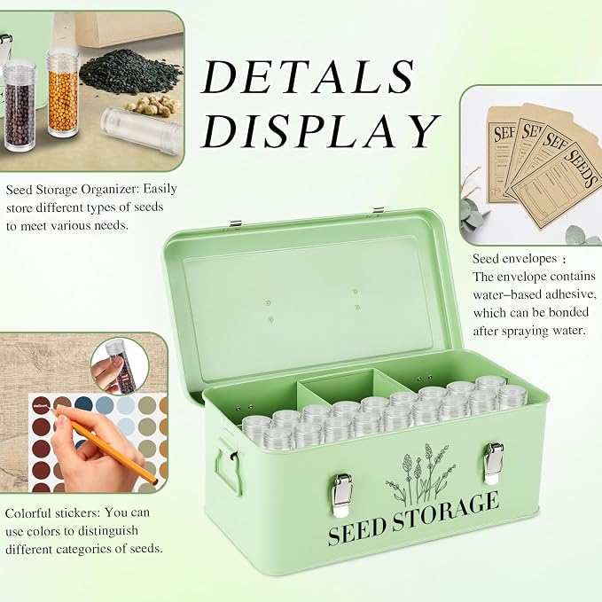60 Slots Seed Storage Box with 4 Dividers, Metal Seed Storage Organizer Saving - Image 5