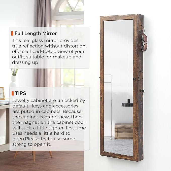 GISSAR Jewelry Mirror Armoire Wall Mount Over The Door Mirror Jewelry Cabinet - Image 2