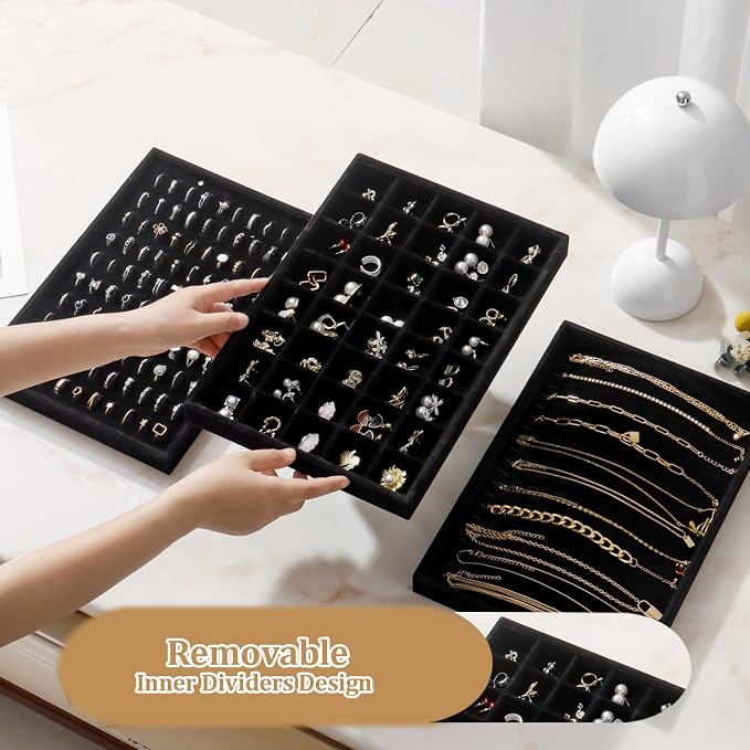 Large Velvet Jewelry Tray 2 Pack Stackable Jewelry Display Drawer Inserts Trays - Image 3