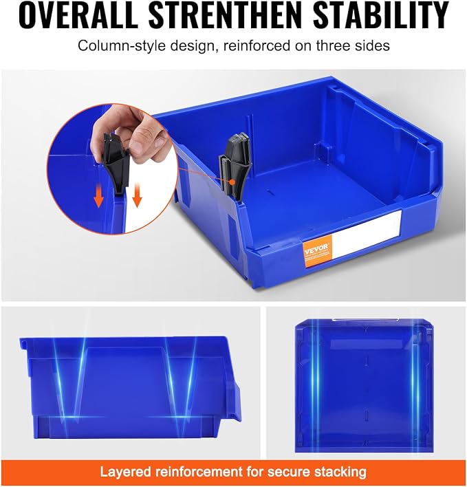 VEVOR Plastic Stackable Storage Bins 6 Pack, Hanging Storage Organizer Bins - Image 4