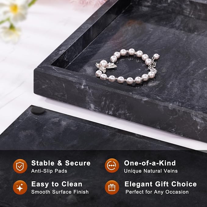 Marble Bathroom Tray for Countertop & Home Decor, Natural Decorative Marble - Image 2