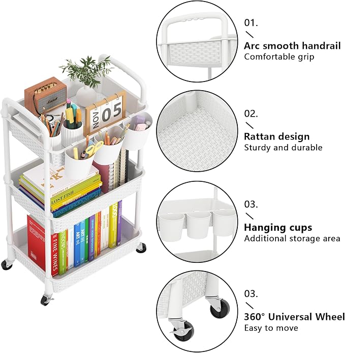 MOYIPIN 3-Tier Plastic Rolling Utility Cart - Image 5