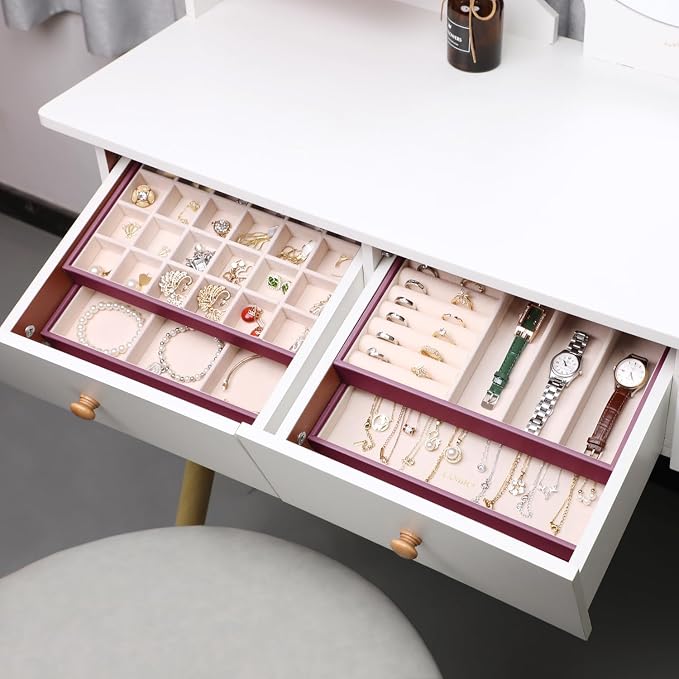 LANDICI Stackable Jewelry Organizer Trays 4 Set, PU Leather Jewelry Organizer - Image 7