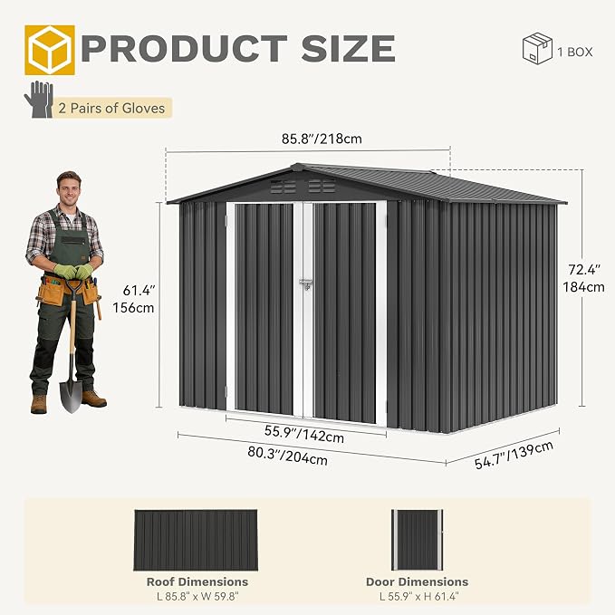 DWVO 7x5FT Outdoor Storage Shelter, Roomy Steel Tool Shed - Image 8