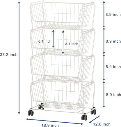 PUSDON Stackable Metal Storage Carts, Dual Use Shelf - Image 5