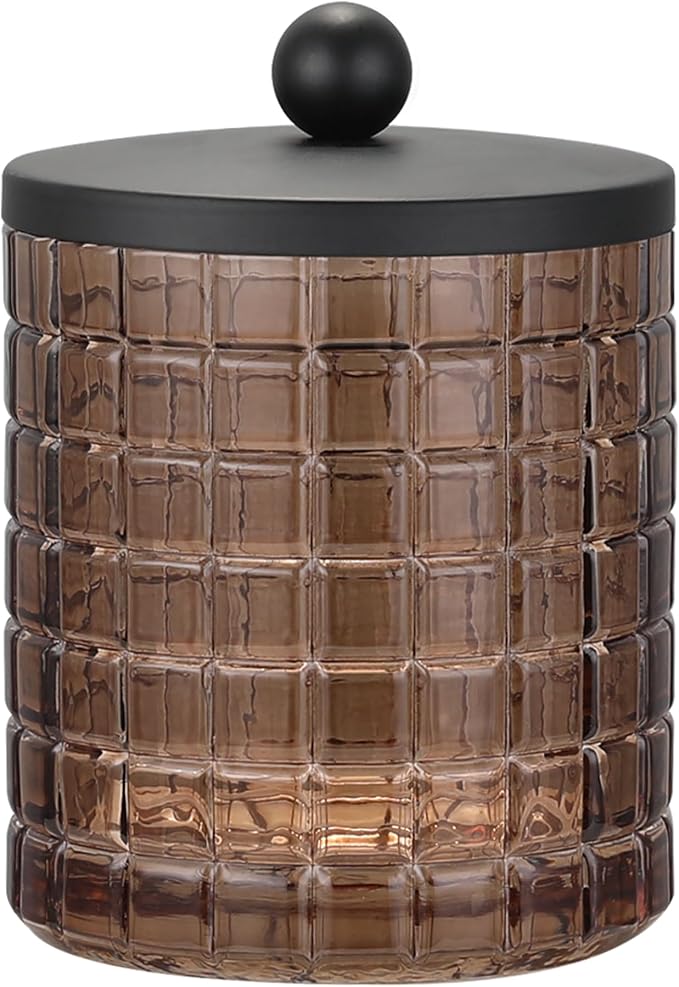 Amber Colored Tranlucent Apothecary Etched Geometric Grid Glass Jar W/Matte by IndecorHome