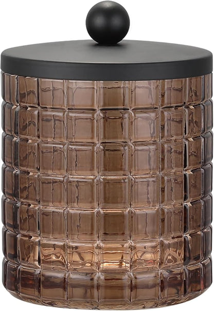 Amber Colored Tranlucent Apothecary Etched Geometric Grid Glass Jar W/Matte by IndecorHome