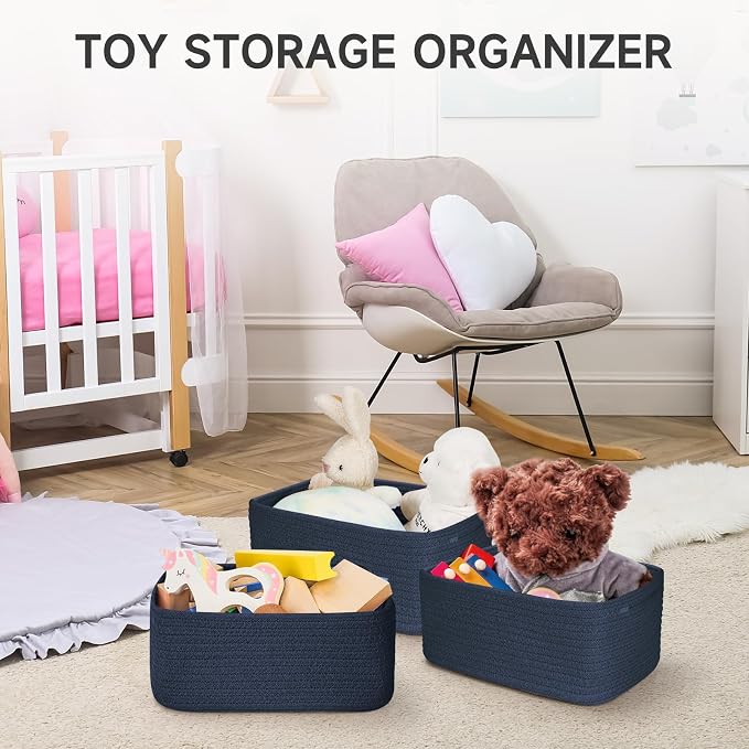 3-Pcs Shelf Baskets for Organizing, Closet Organizer Bins, Small Woven Baskets - Image 8