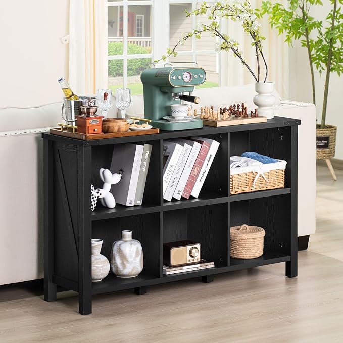 6 Cube Bookcase, Farmhouse Wood Low Storage Organizer Book Shelf, Hallway Book - Image 5