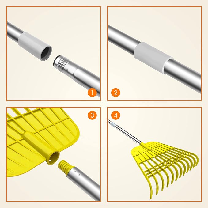 Gardzen 12 Tines Gardening Leaf Rake, Lightweight Steel Handle, Detachable - Image 4