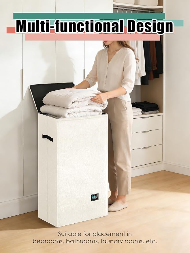 WTREE Laundry Hamper with Lid, Reinforced Sturdy Clothes Hamper with - Image 6