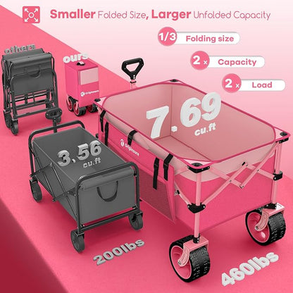 220L Collapsible Wagon Cart Foldable, 460lbs Load Capacity Heavy Duty Folding - Image 3