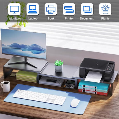 Dual Monitor Stand for Desk, Metal Computer Stand, Desk Shelf Riser, Desktop - Image 3