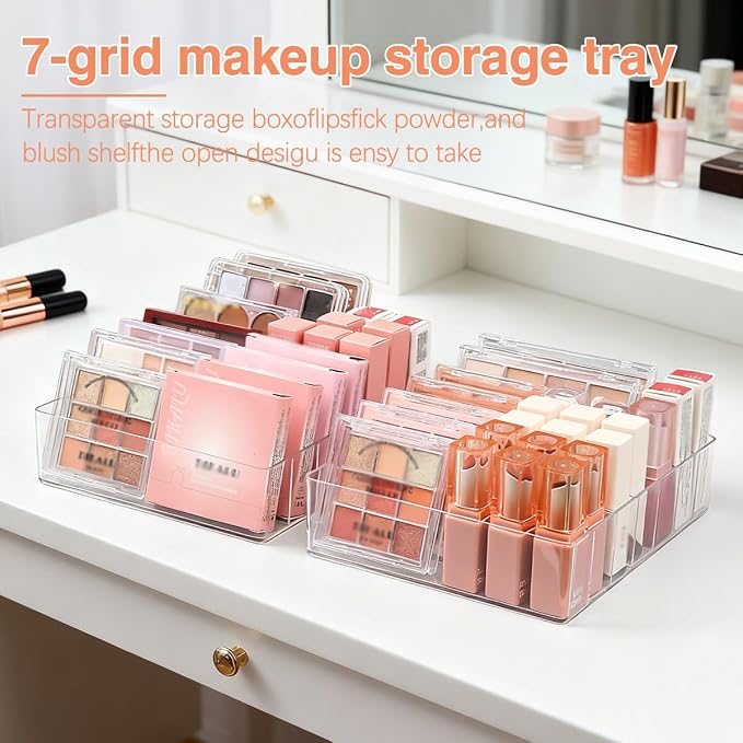 2 Pack Makeup Organizer for Eyeshadow Palette and Lipstick Organizer, 7 Section - Image 3