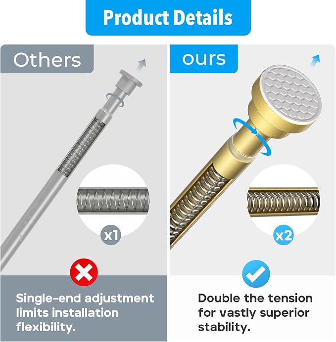 Shower Curtain Rod Gold Tension Rod 45 to 77 Inch Spring Curtain Rod Shower rod - Image 3