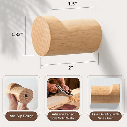 Wooden Wall Hooks 6 Pack, Modern Decorative Coat Hook Wall-Mount, Handmade - Image 6