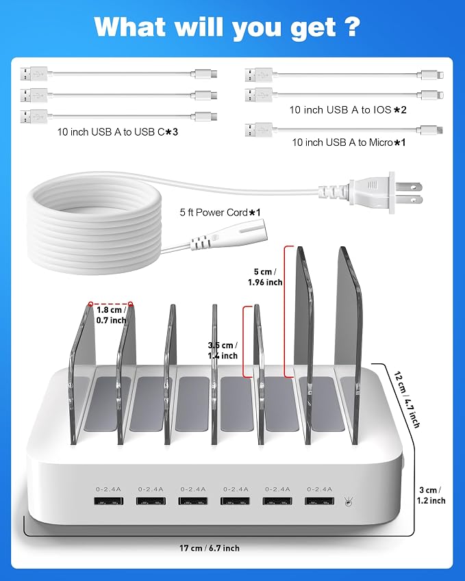 MSTJRY Charging Station for Multiple Devices : 6 Port USB Charger Stations - Image 8