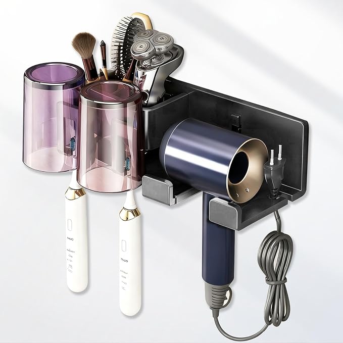 Hair Dryer Holder Wall Mounted Adhesive/Drilling, Hair Dryer Storage Organizer by Unknown