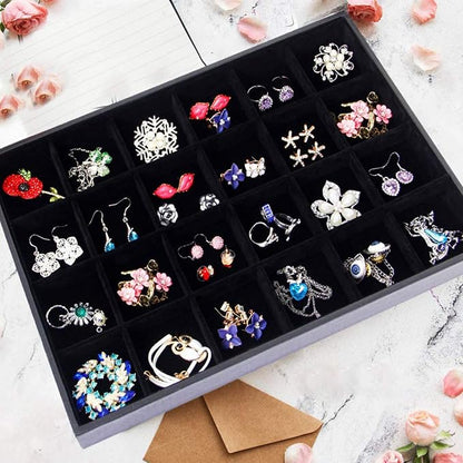 Black Velvet Stackable 24 Grid Jewelry Tray Showcase Display Organizer Holder - Image 5