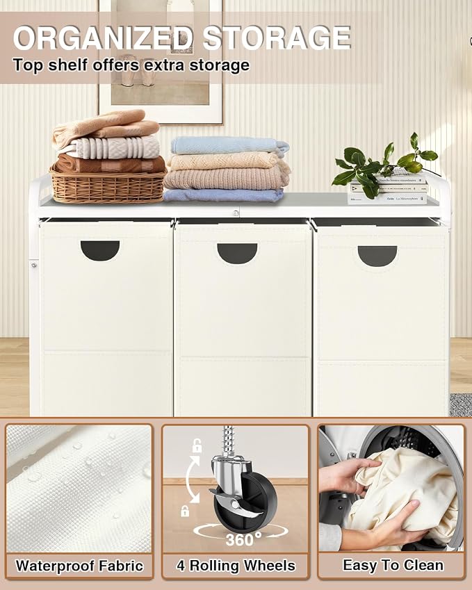 Laundry Sorter 3 Section, Laundry Basket - Image 3