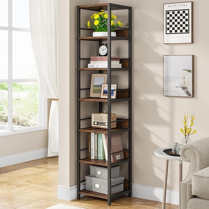 Tribesigns 6-Tier Corner Shelf, 75 Inch Tall Narrow Bookshelf Storage Rack - Image 3