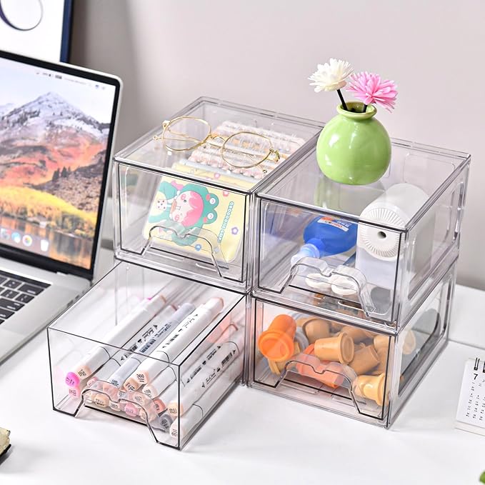 6 Pack Stackable Makeup Organizer, 4.4'' Tall Acrylic Bathroom Makeup Organizer - Image 6