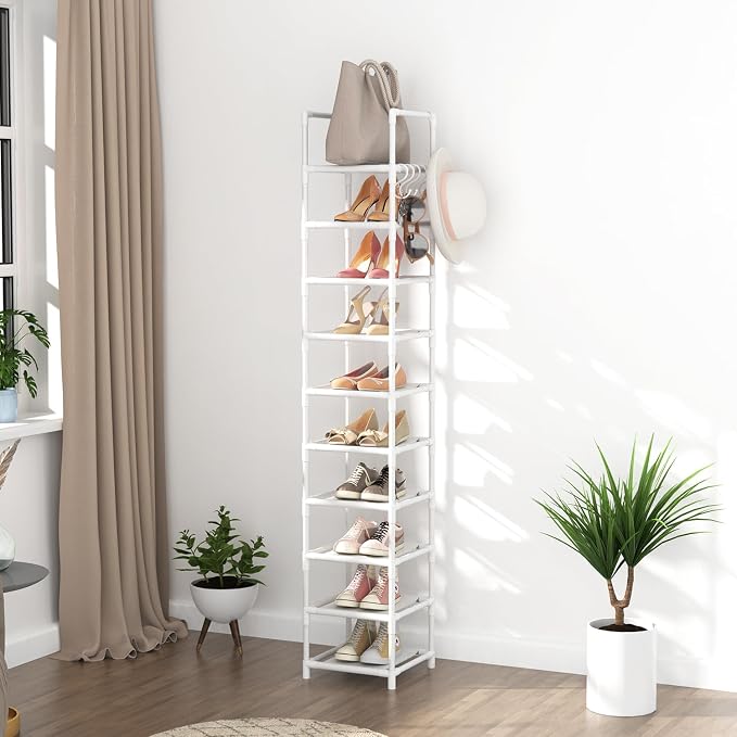 LANTEFUL Tall Narrow Shoe Rack 10-Tier Skinny Shoe Shelf Storage - Image 7