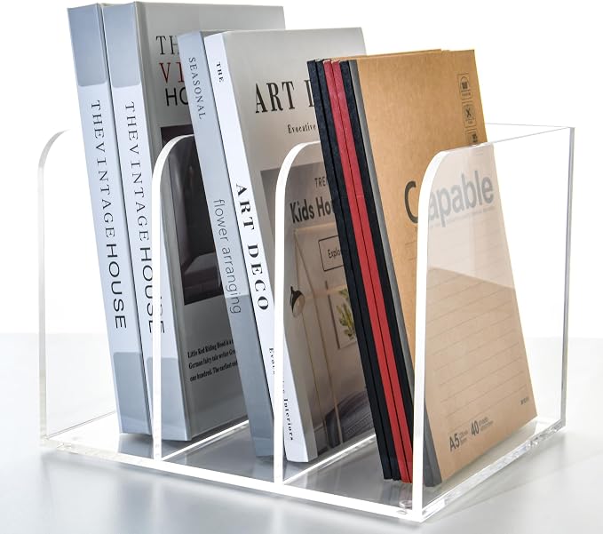 3 Vertical Compartments Clear Acrylic Magazine & File Holder – Multipurpose by AIMOLLYACRYLICSTORAGE