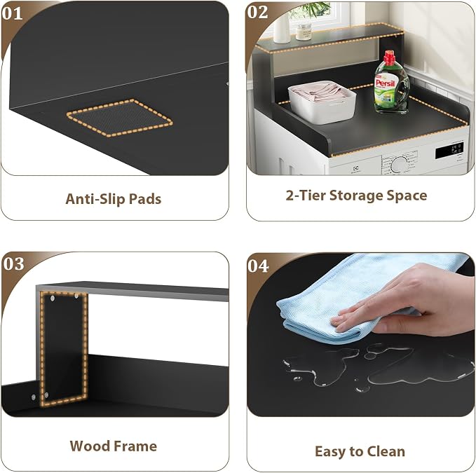 Washer Dryer Countertop with Shelf, 27.5" D x 27.5" W x 12.6" H, Sturdy Wood - Image 3