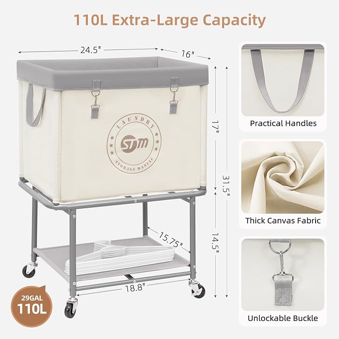 STORAGE MANIAC Rolling Laundry Cart - Image 3