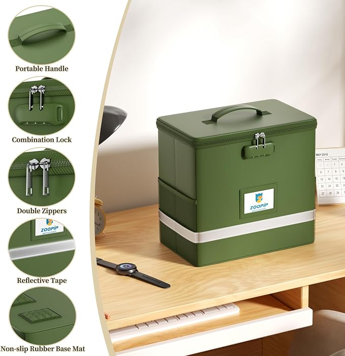 Fireproof File Box with Lock, Collapsible Document Organizer, Reflective Strip - Image 6