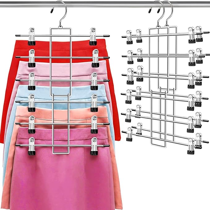 Pants Hangers with Clips, Space Saving Hanging Closet Organizer-6 Tiers Skirt by Lumigens