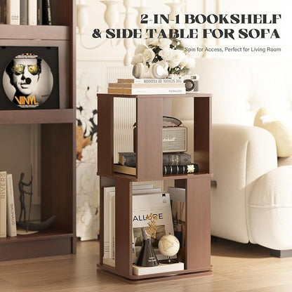 Easyego 2 Tier Solid Wood Rotating Bookshelf, 360° Upgrade Spinning Book Shelf - Image 4