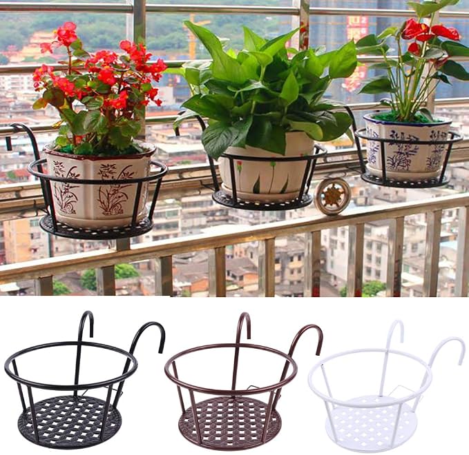 Hanging Railing Planters Baskets Art Hanging Flower Stands Balcony Flower Pot - Image 9