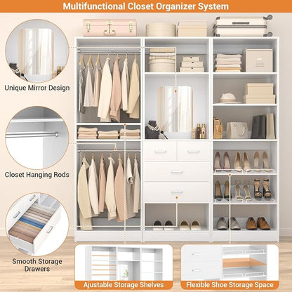 Unikito 75” Closet System with Drawers, 6.2FT Wood Closet Organizer with - Image 2