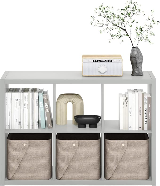 Furinno CUBICLE 6-Cube Book Shelf, Extra Thick Frame Bookshelf, Light Grey | - Image 10