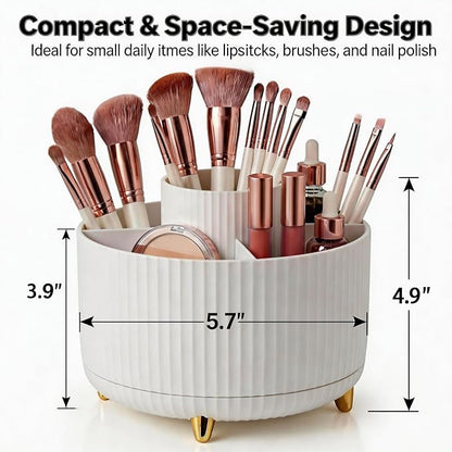 360 Rotating Makeup Brush Holder Organizer, 5-Slot White Spinning Cup - Image 2