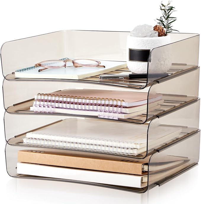 Harloon 4 Tier Acrylic Paper Tray 13 x 9.8 x 3 Inches Stackable Letter Clear by Muasung