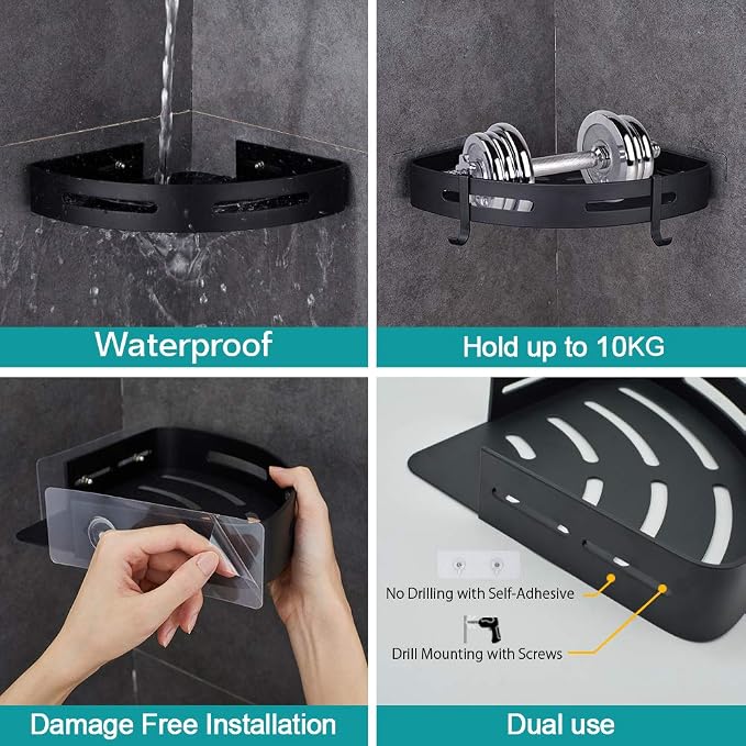 Hoomtaook Adhesive Corner Shelf Bathroom Shower Caddy Organizer - Image 2