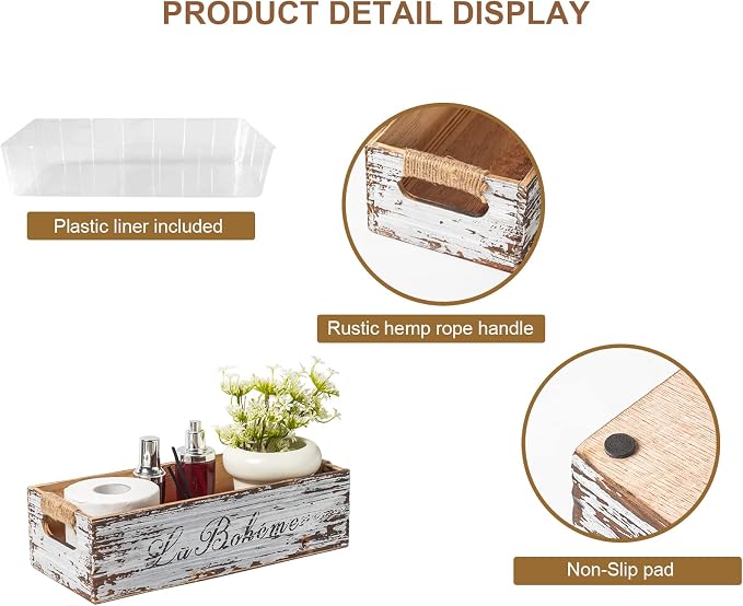 TIMRIS Farmhouse Distressed Wooden Storage Box, Rustic Bathroom Decor Box - Image 6