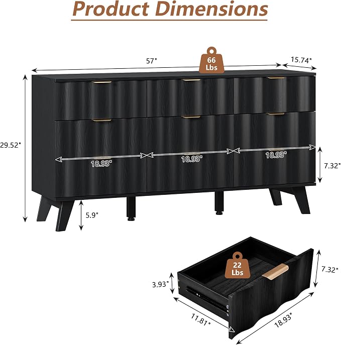 9 Drawer Dresser, Modern Fluted Storage Dresser - Image 2